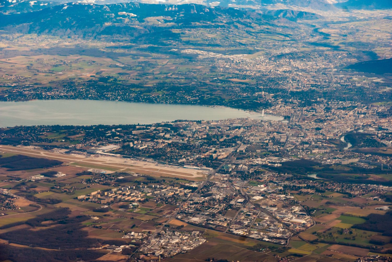 Flygfoto över Geneve, Schweiz